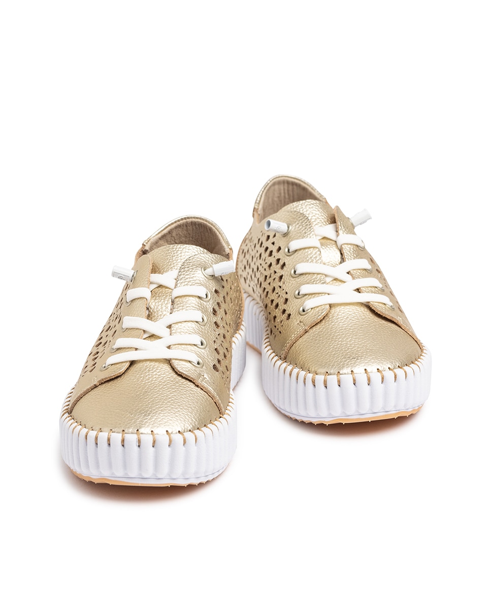 Sapatos de Cordões em Pele Dourado-2