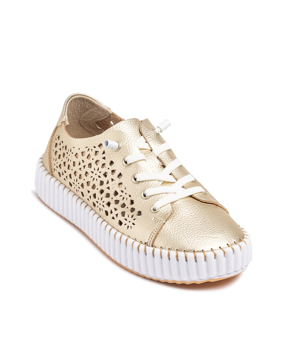 Sapatos de Cordões em Pele Dourado-3