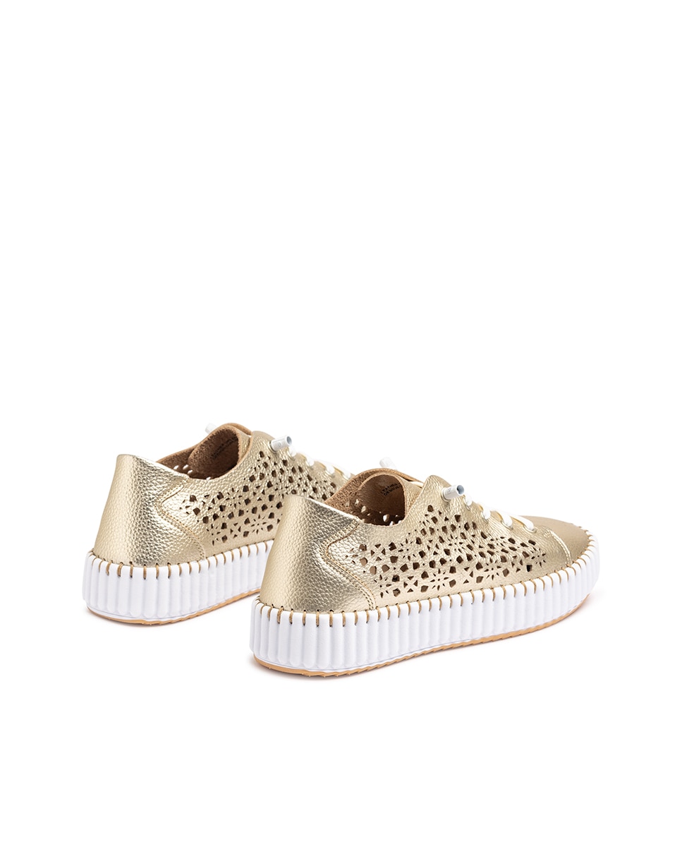 Sapatos de Cordões em Pele Dourado-4