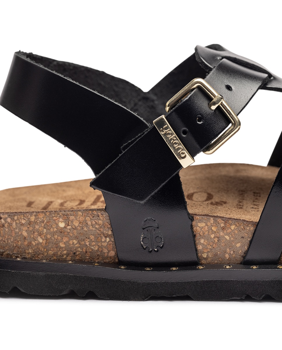 Sandalias planas de mujer de piel - Yokono - Negro Negro-2