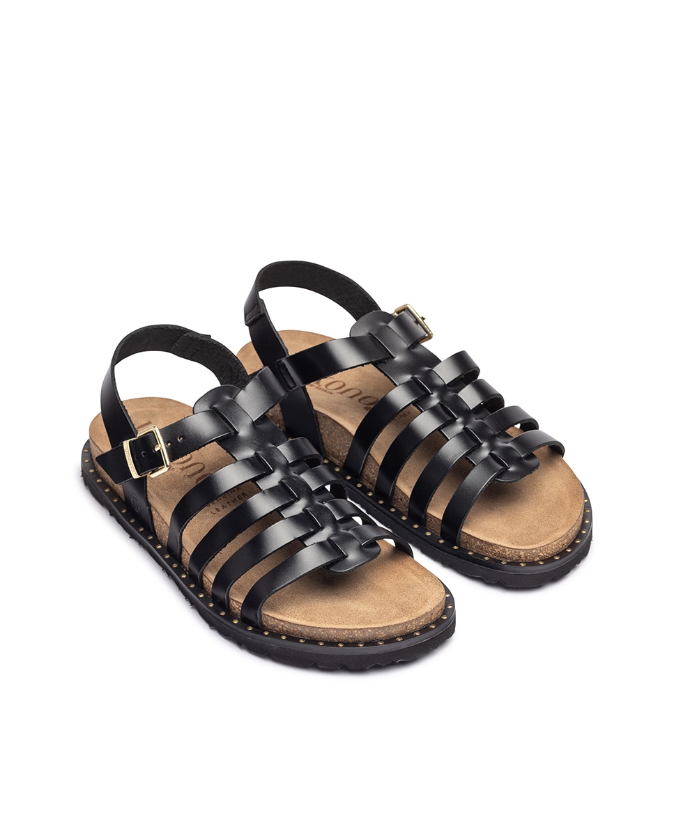 Sandalias planas de mujer de piel - Yokono - Negro Negro-3