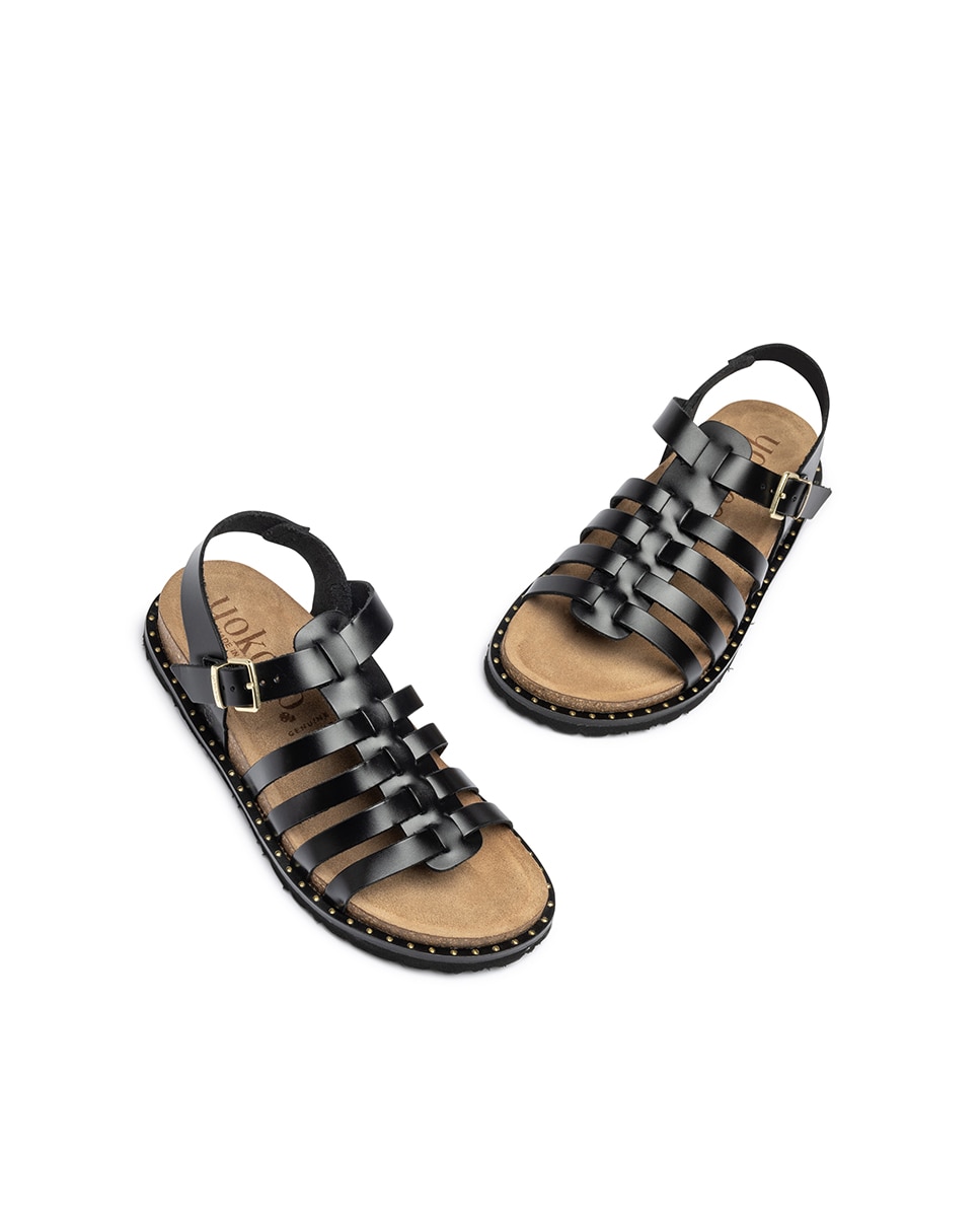 Sandalias planas de mujer de piel - Yokono - Negro Negro-5