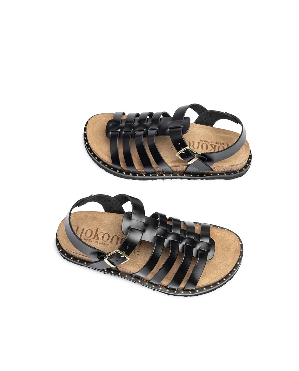 Sandalias planas de mujer de piel - Yokono - Negro Negro-6