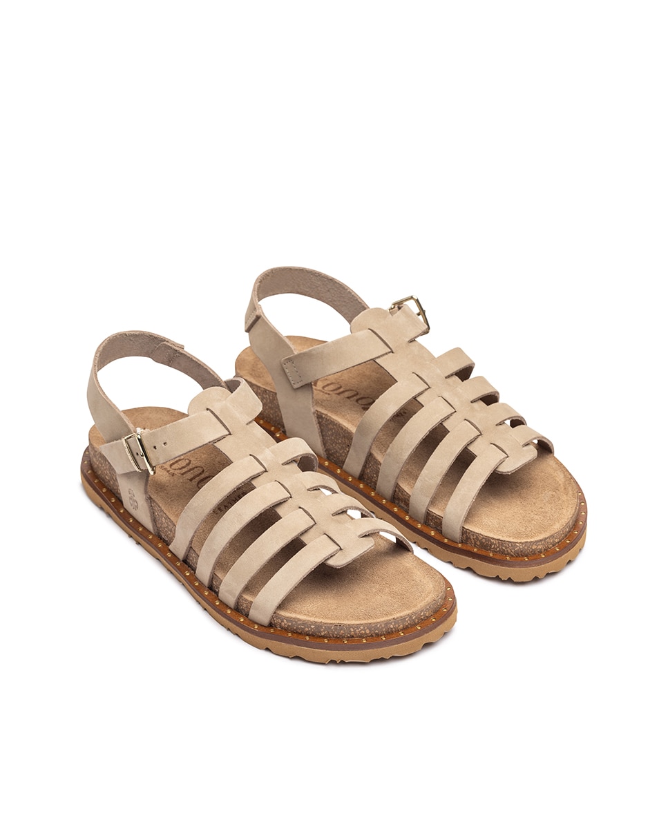 Imagen 5 de Sandalias planas de mujer de piel - Yokono - Beige Beige