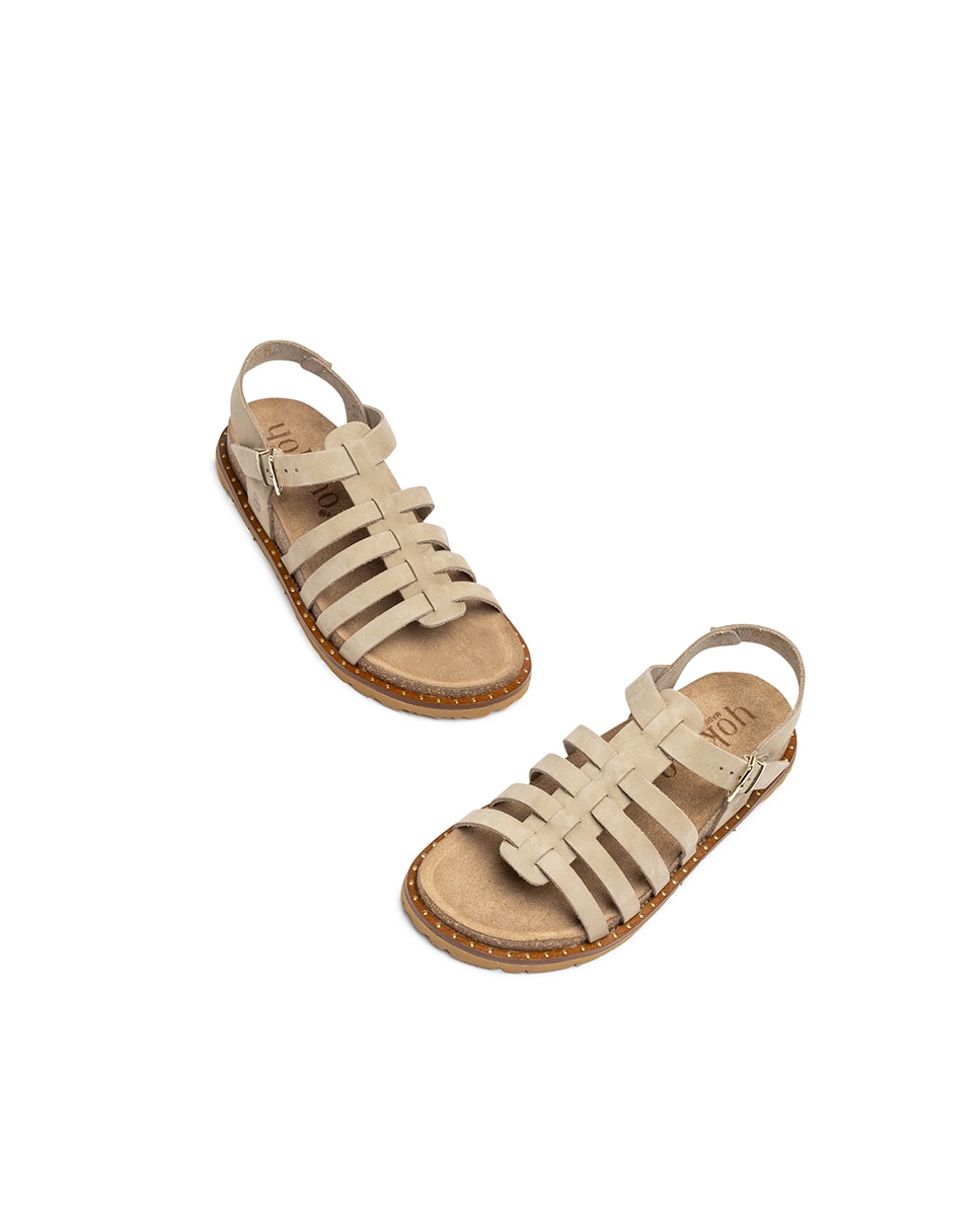 Imagen 3 de Sandalias planas de mujer de piel - Yokono - Beige Beige