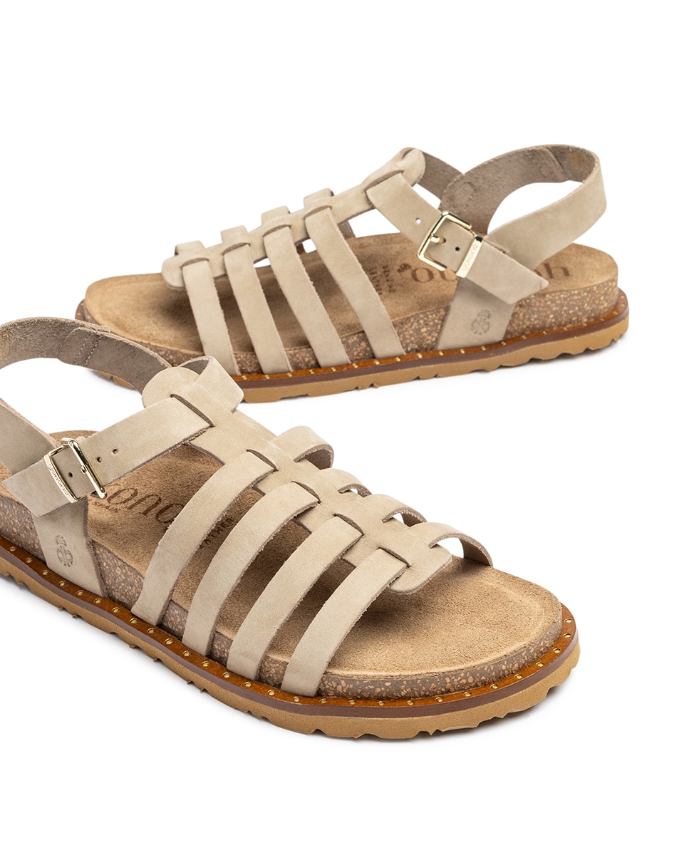 Imagen 4 de Sandalias planas de mujer de piel - Yokono - Beige Beige