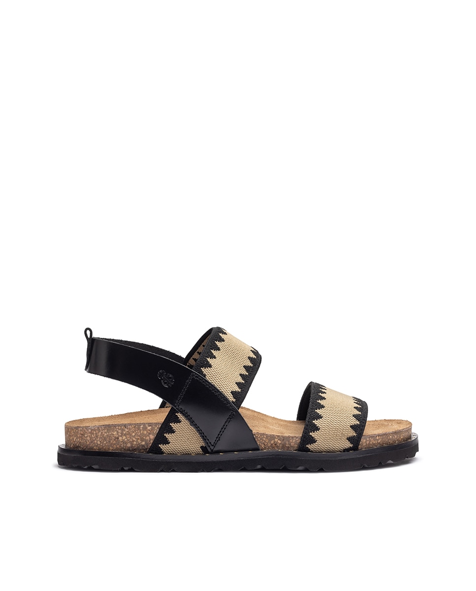 Sandalias planas de mujer de piel - Yokono - Negro / Natural Negro / Natural-1