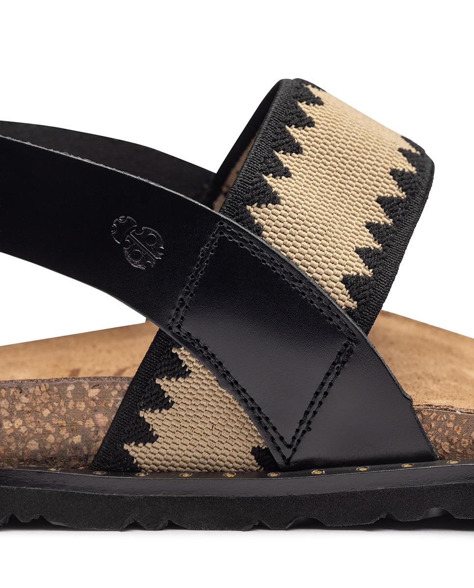 Sandalias planas de mujer de piel - Yokono - Negro / Natural Negro / Natural-2