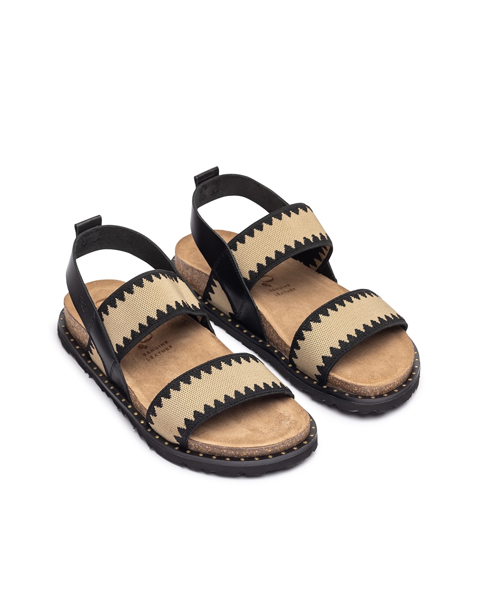 Sandalias planas de mujer de piel - Yokono - Negro / Natural Negro / Natural-5