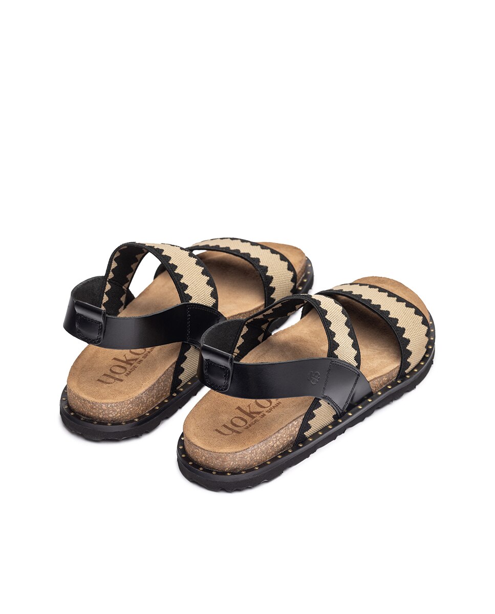 Sandalias planas de mujer de piel - Yokono - Negro / Natural Negro / Natural-6