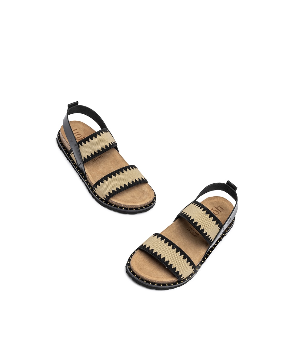 Sandalias planas de mujer de piel - Yokono - Negro / Natural Negro / Natural-3