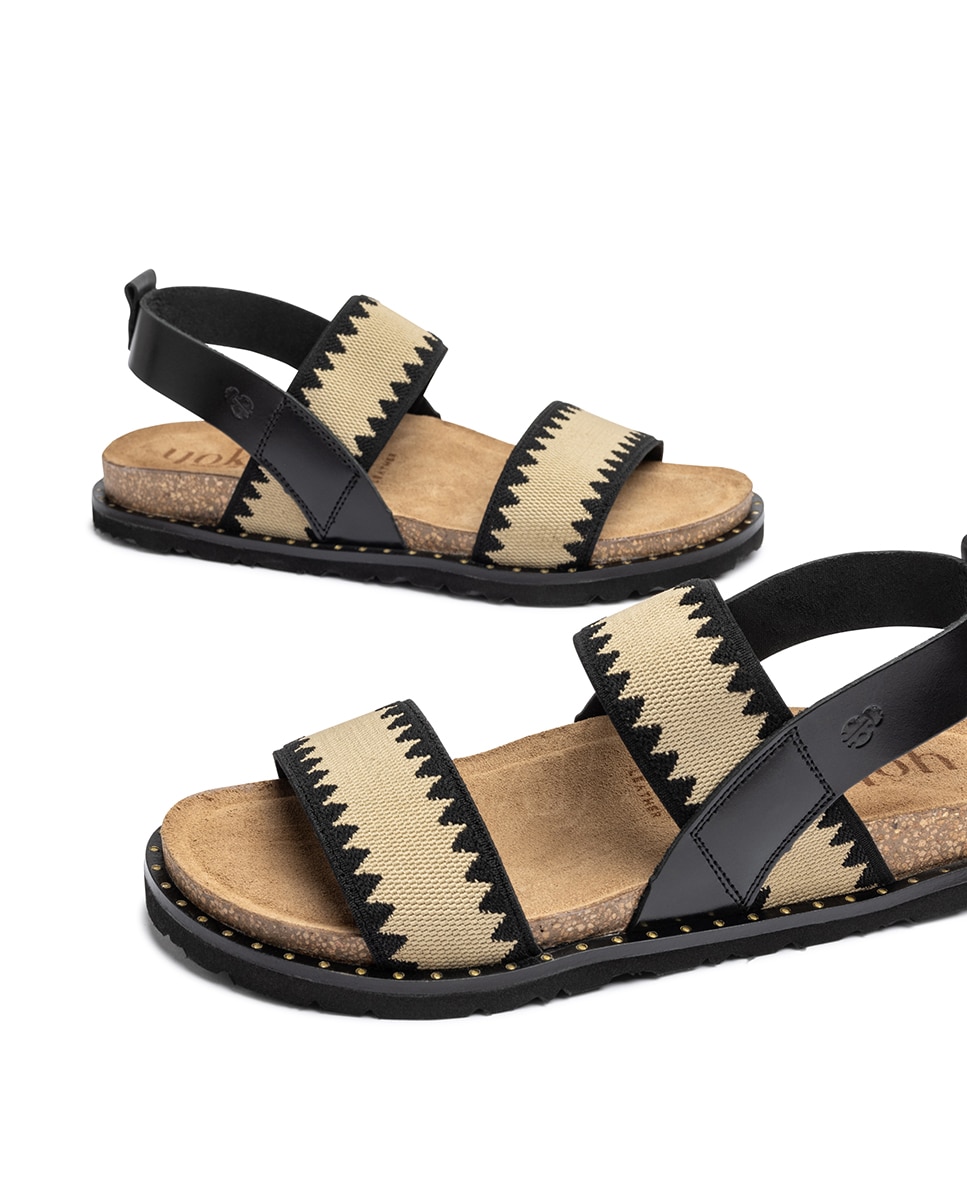 Sandalias planas de mujer de piel - Yokono - Negro / Natural Negro / Natural-4
