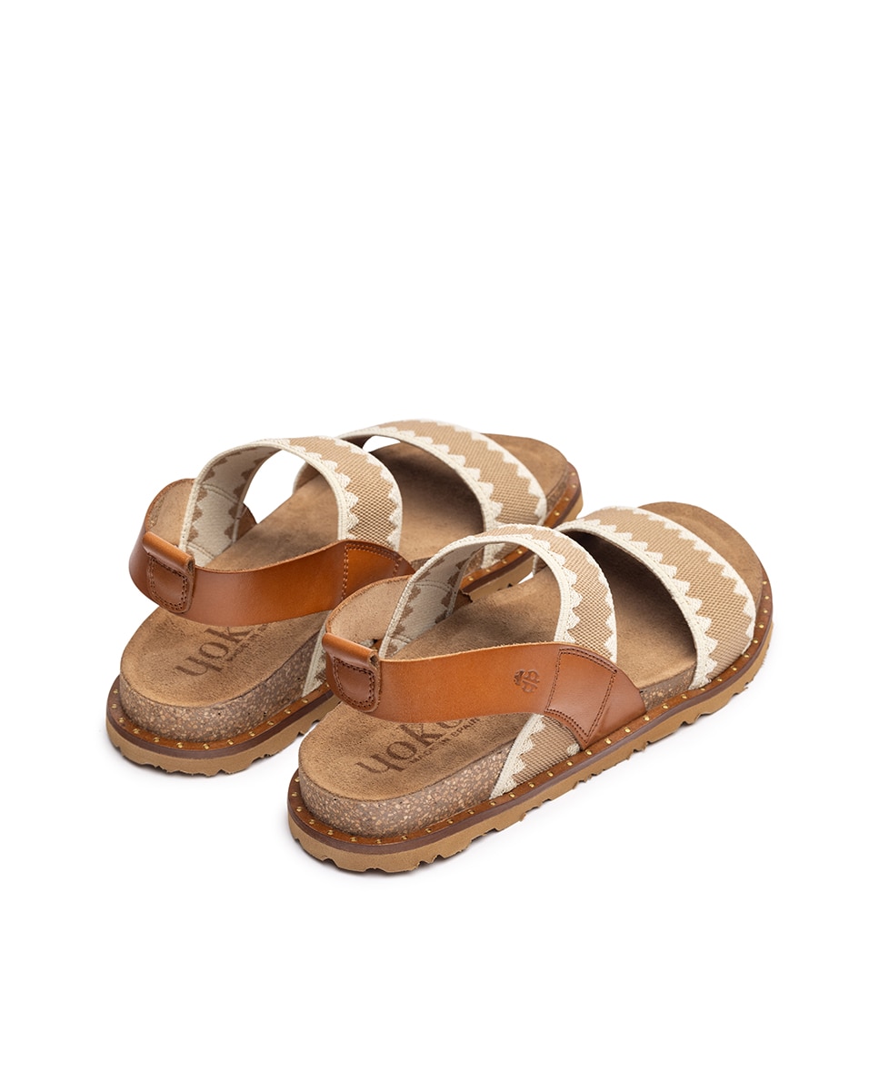 Sandalias planas de mujer de piel - Yokono - Marrón / Blanco roto Marrón / Blanco roto-4
