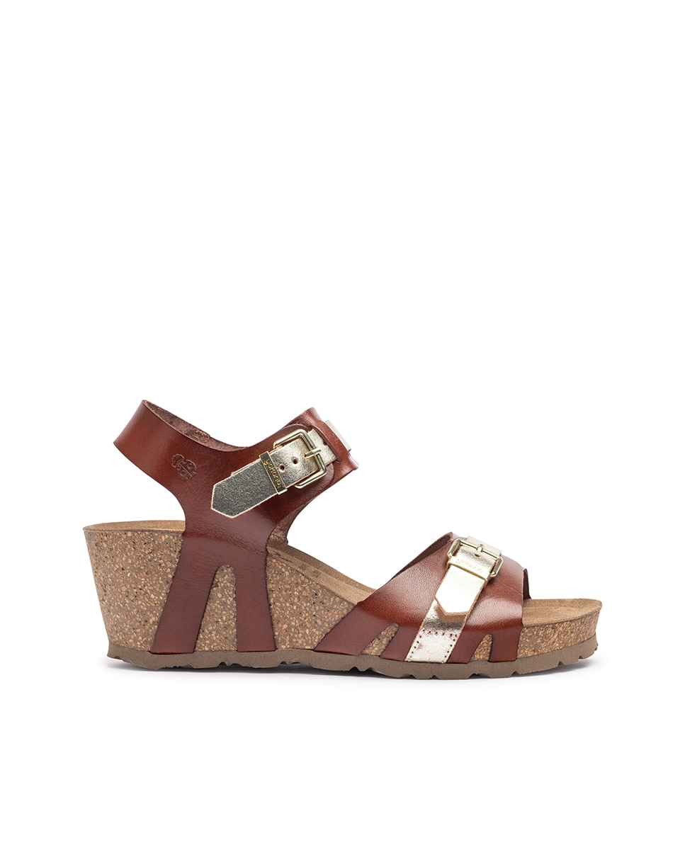 Sandalias de cuña de mujer de piel - Yokono - Marrón Marrón-1