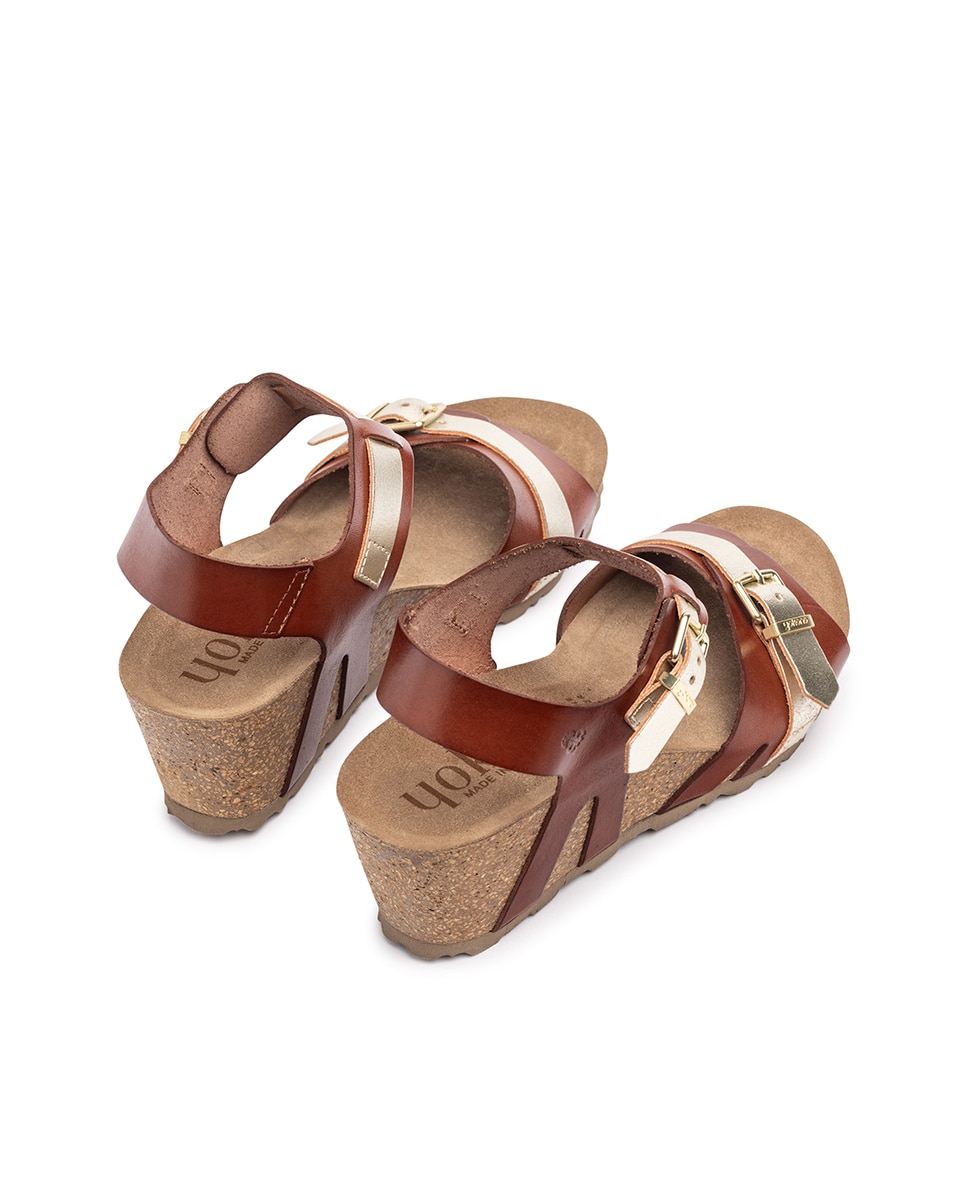 Sandalias de cuña de mujer de piel - Yokono - Marrón Marrón-3