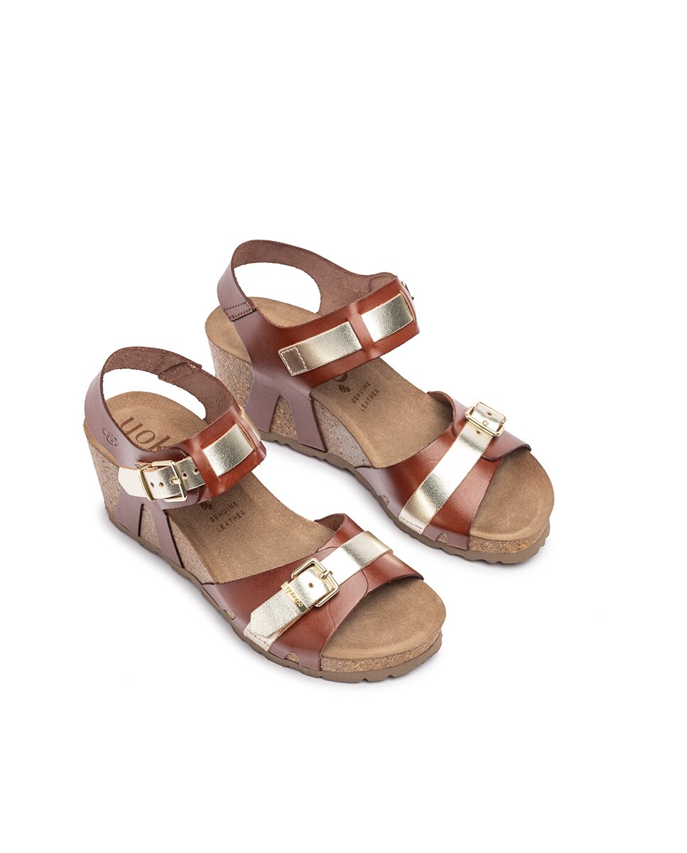 Sandalias de cuña de mujer de piel - Yokono - Marrón Marrón-4