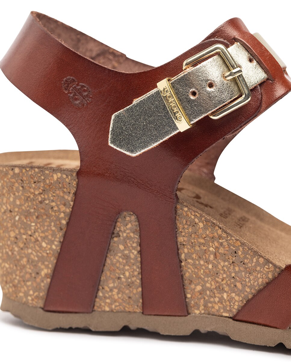 Sandalias de cuña de mujer de piel - Yokono - Marrón Marrón-5