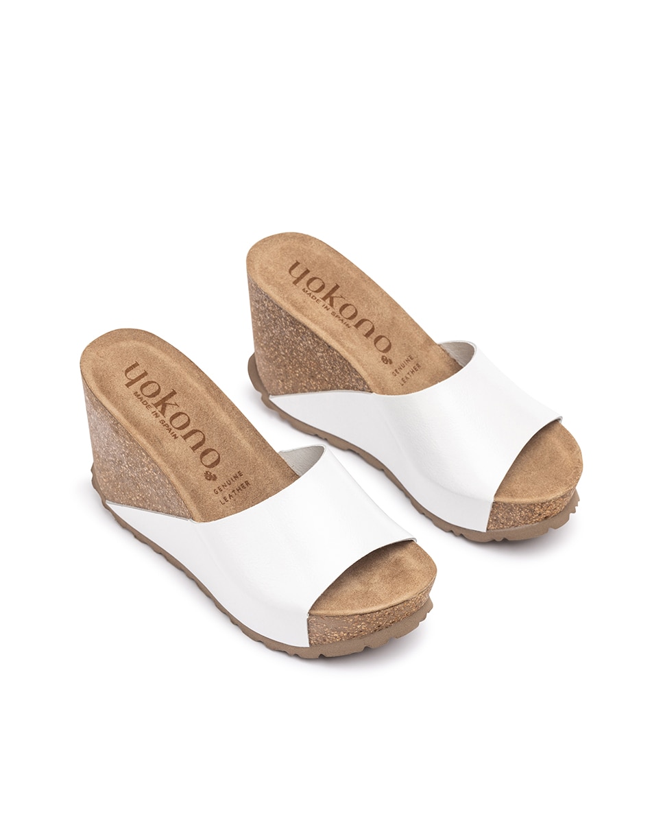 Sandalias de cuña de mujer de piel - Yokono - Blanco Blanco-5