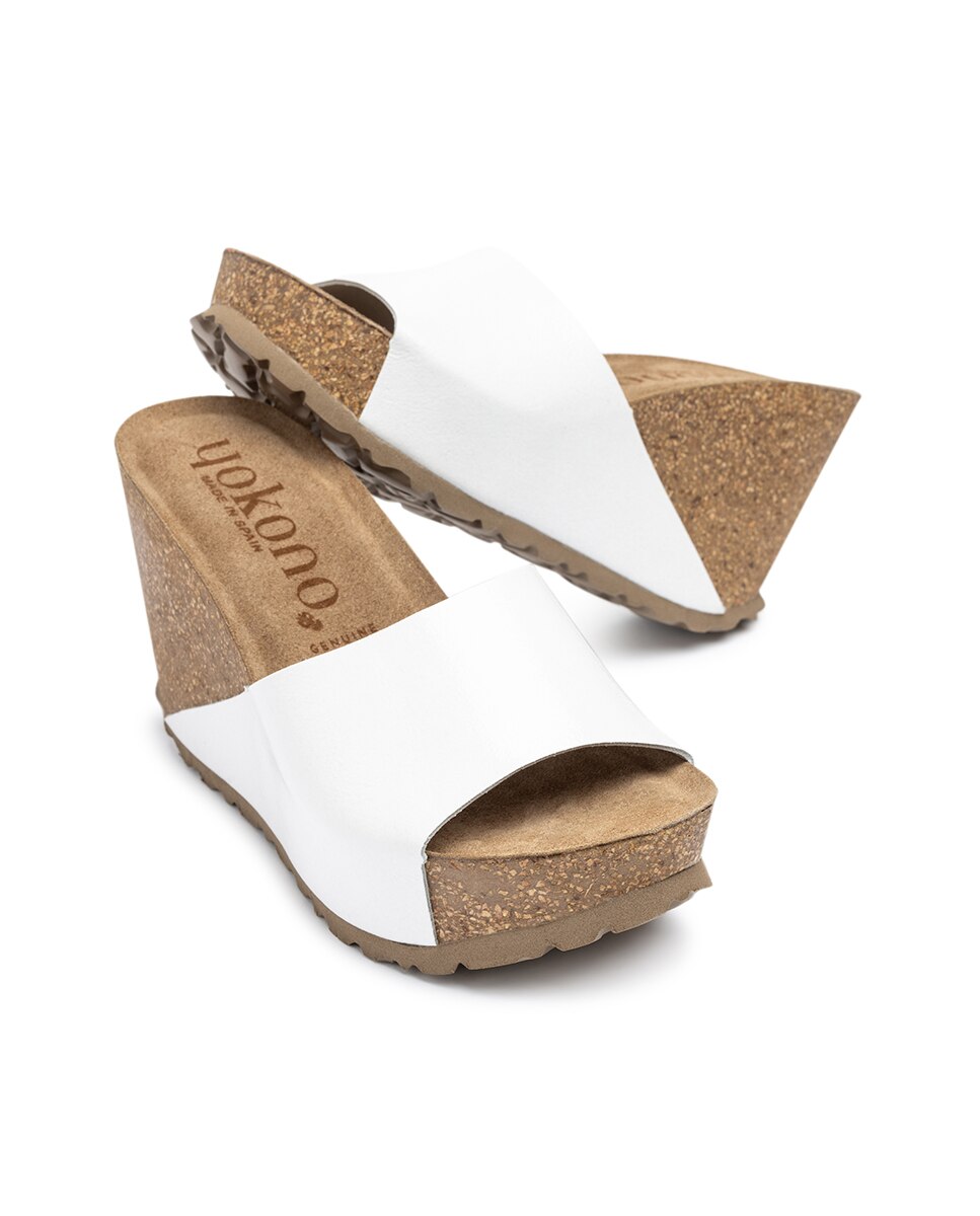 Sandalias de cuña de mujer de piel - Yokono - Blanco Blanco-6