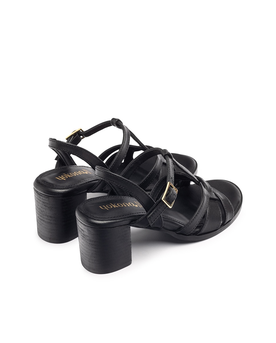 Sandalias de tacón de mujer de piel - Yokono - Negro Negro-3