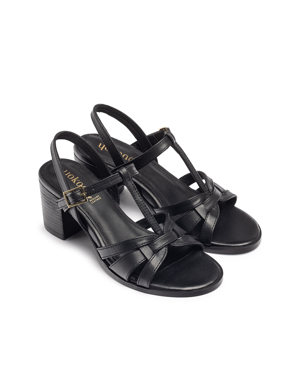 Sandalias de tacón de mujer de piel - Yokono - Negro Negro-4