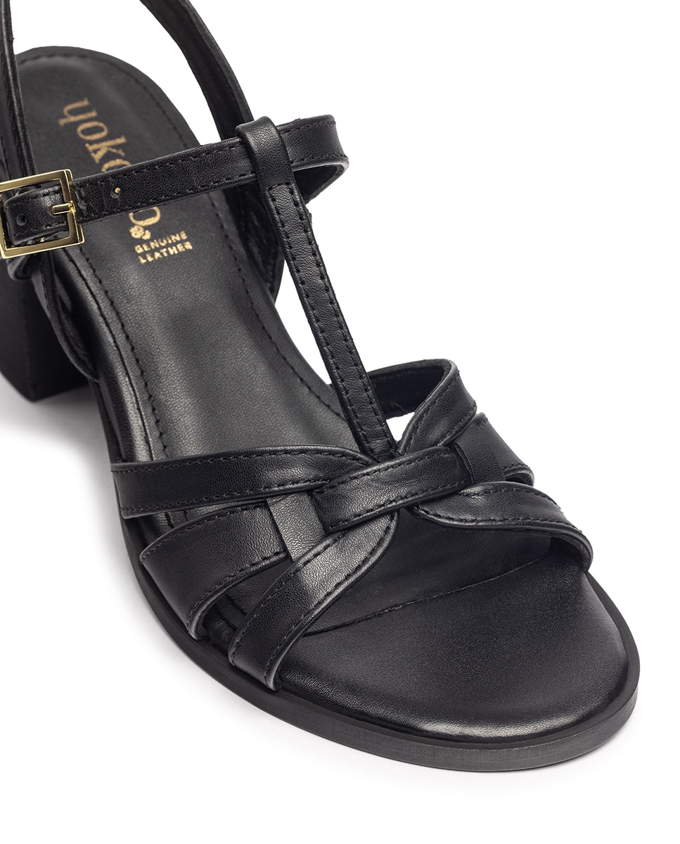Sandalias de tacón de mujer de piel - Yokono - Negro Negro-5
