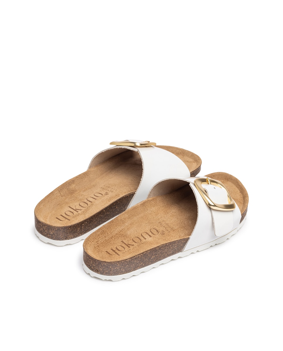 Sandalias planas de mujer de piel - Yokono - Blanco Blanco-4