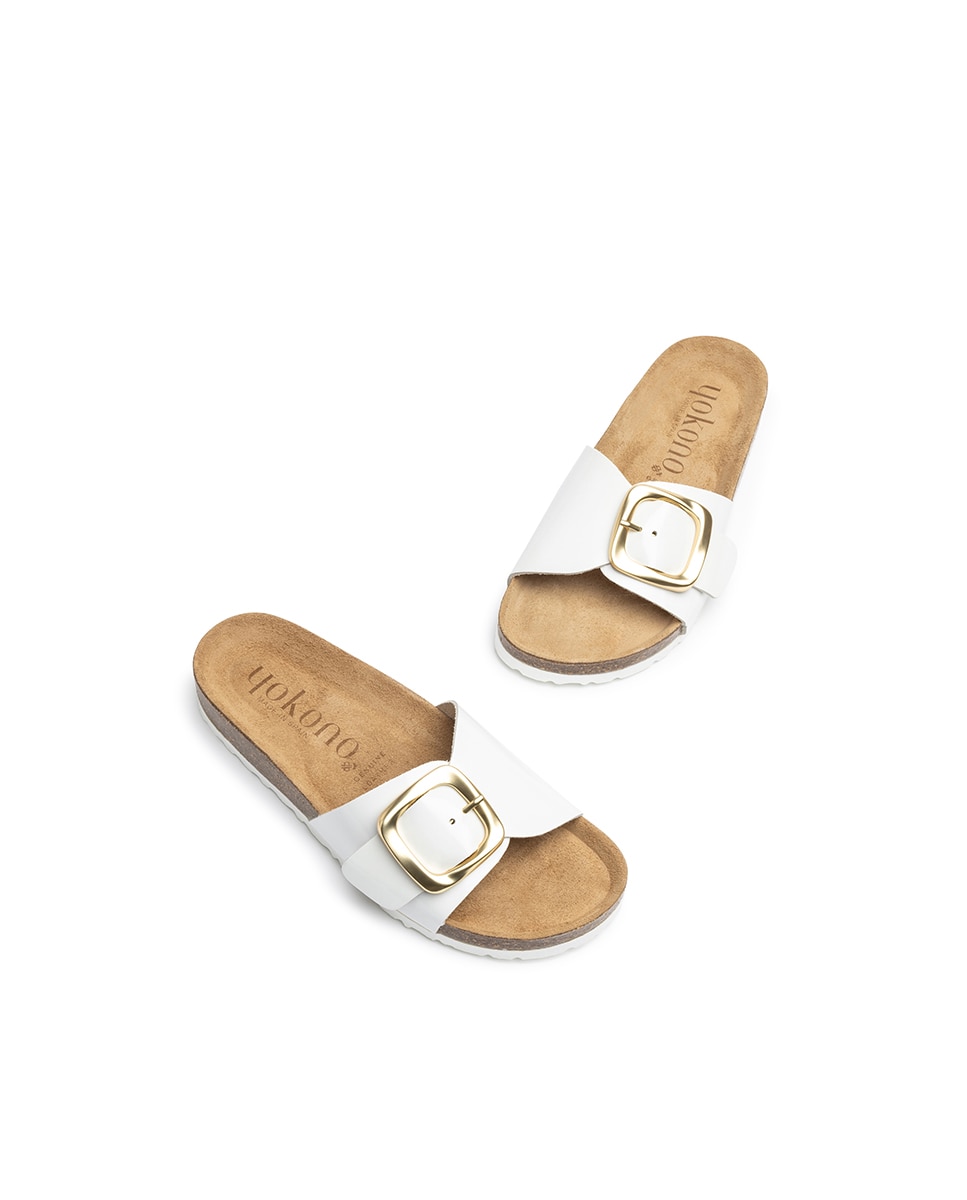 Sandalias planas de mujer de piel - Yokono - Blanco Blanco-5