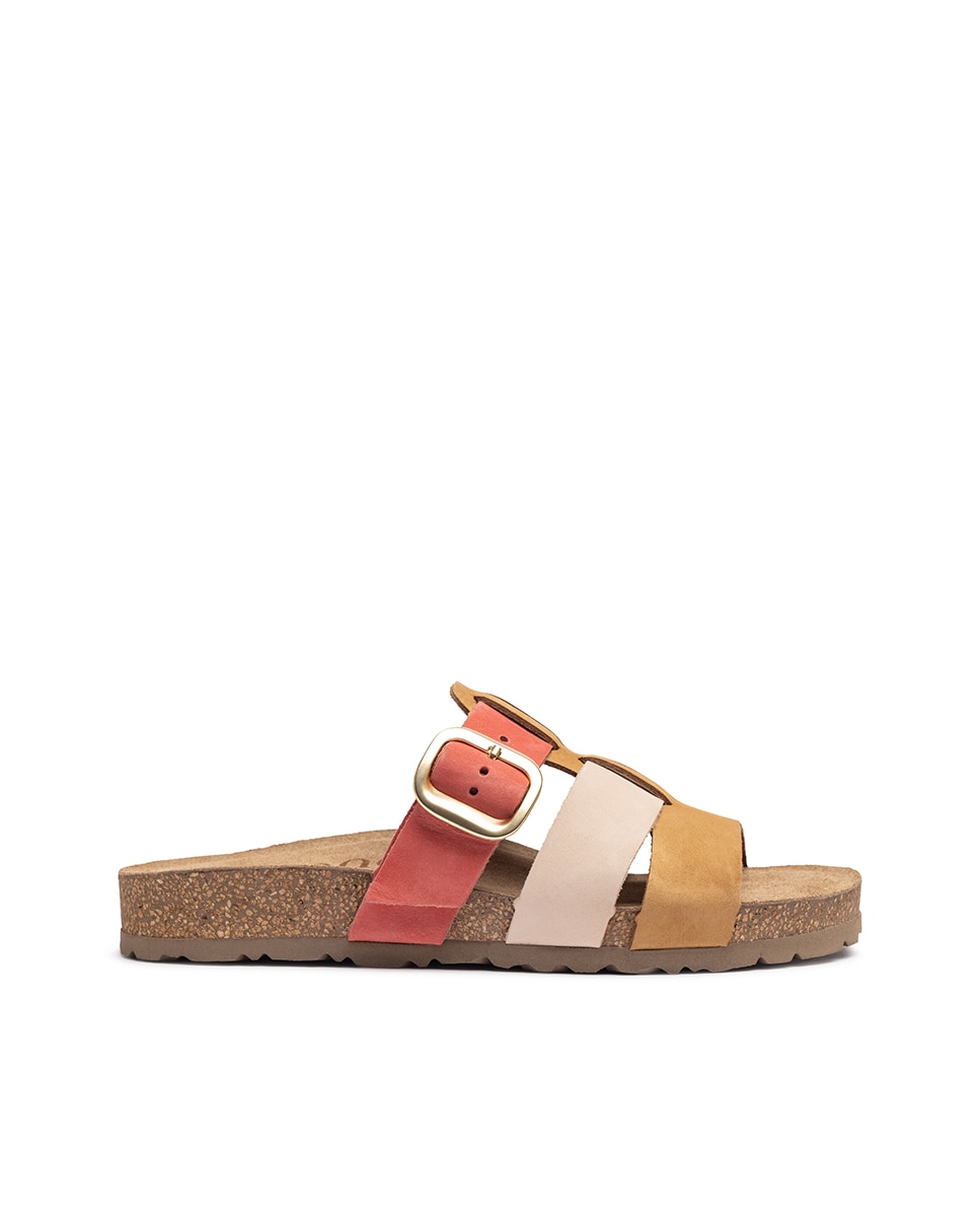 Sandalias planas de mujer de piel - Yokono - Fucsia / Chocolate Fucsia / Chocolate-1