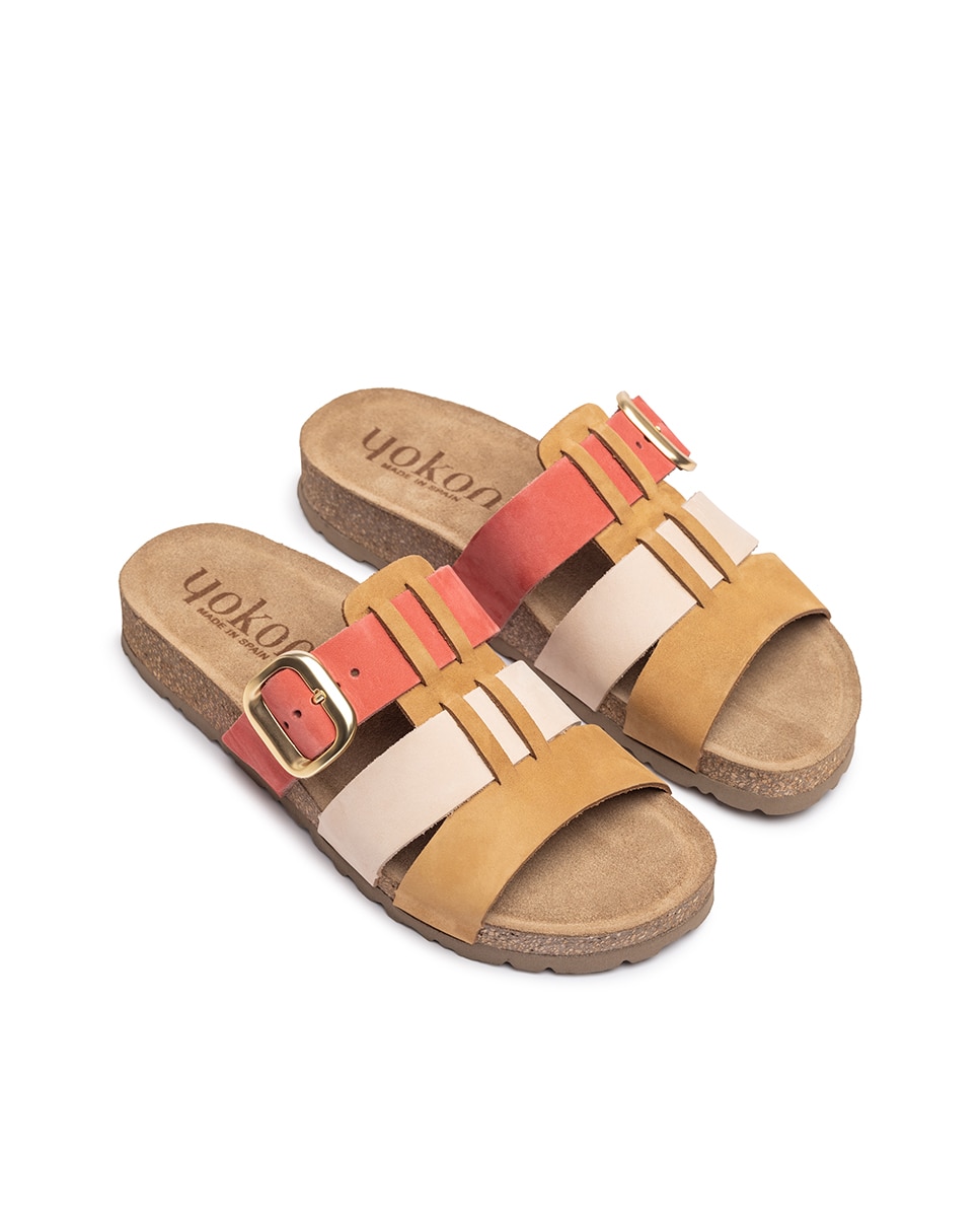Sandalias planas de mujer de piel - Yokono - Fucsia / Chocolate Fucsia / Chocolate-5