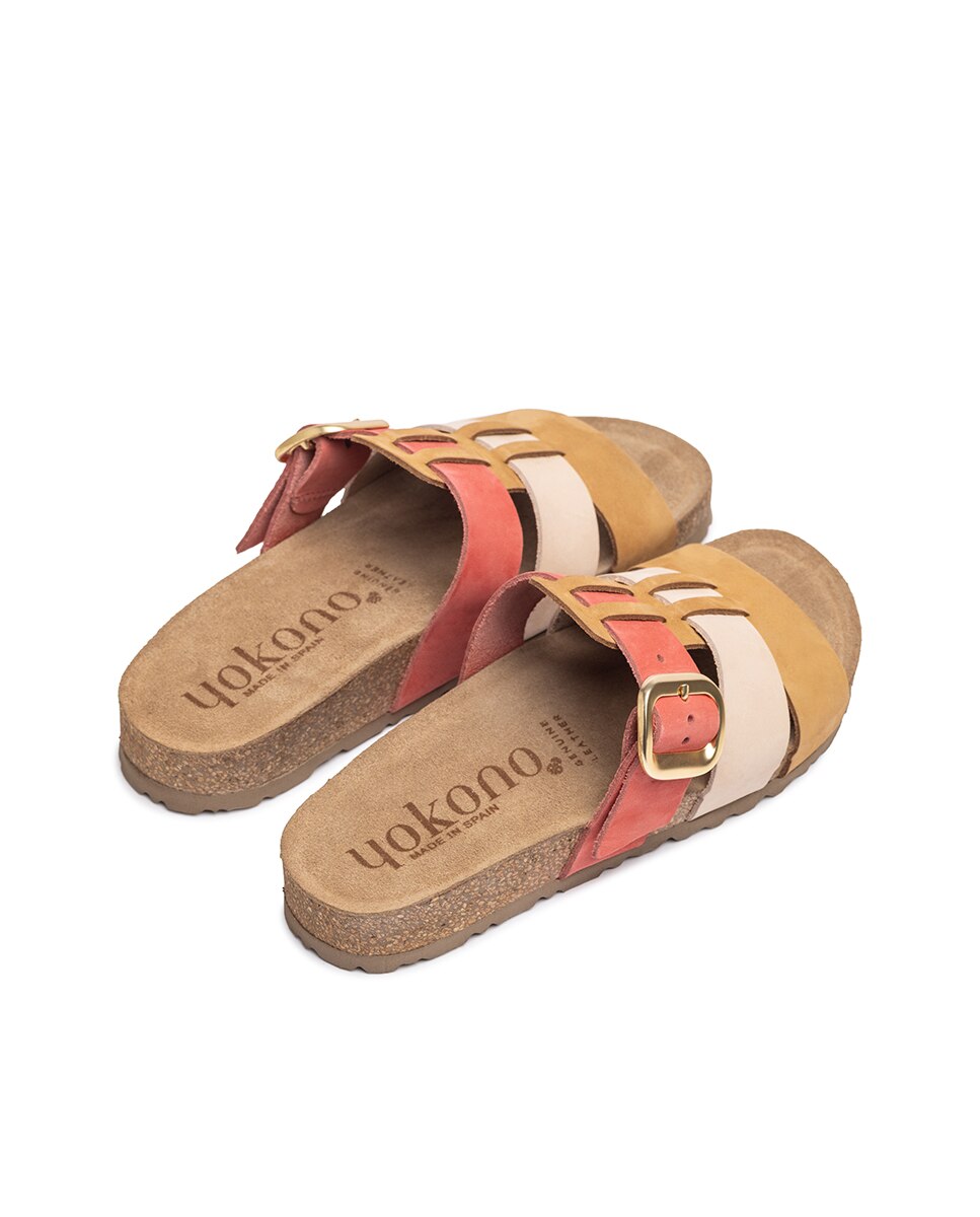 Sandalias planas de mujer de piel - Yokono - Fucsia / Chocolate Fucsia / Chocolate-6