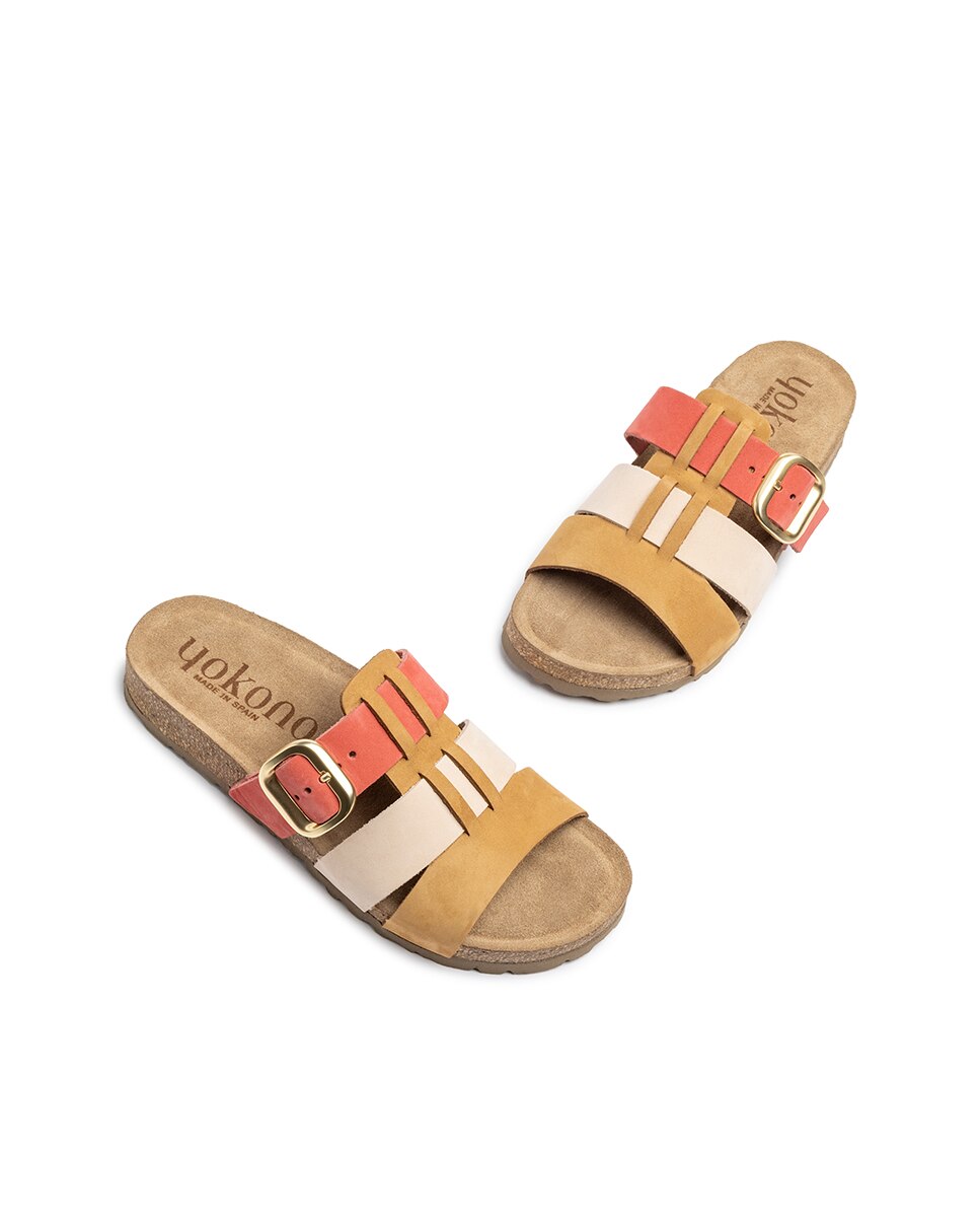 Sandalias planas de mujer de piel - Yokono - Fucsia / Chocolate Fucsia / Chocolate-3