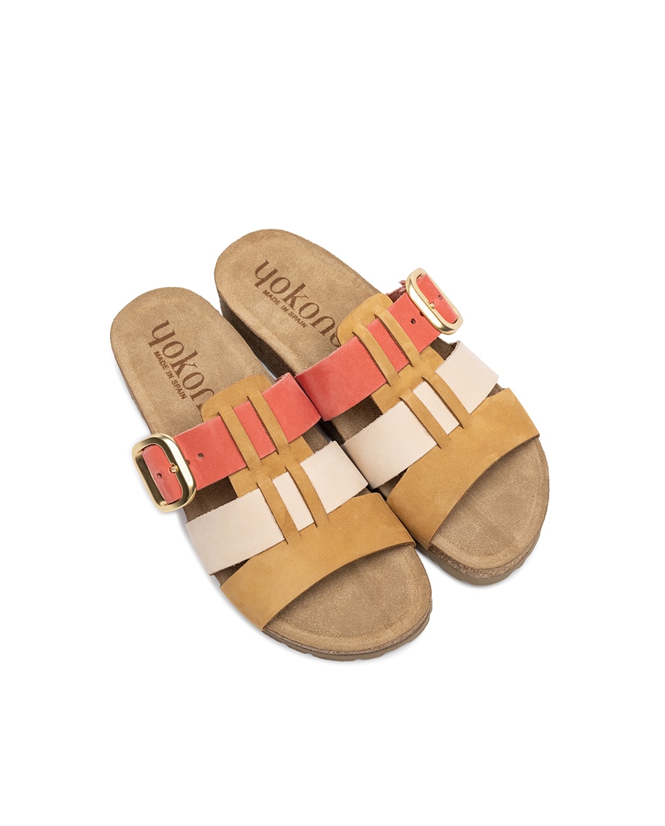 Sandalias planas de mujer de piel - Yokono - Fucsia / Chocolate Fucsia / Chocolate-4