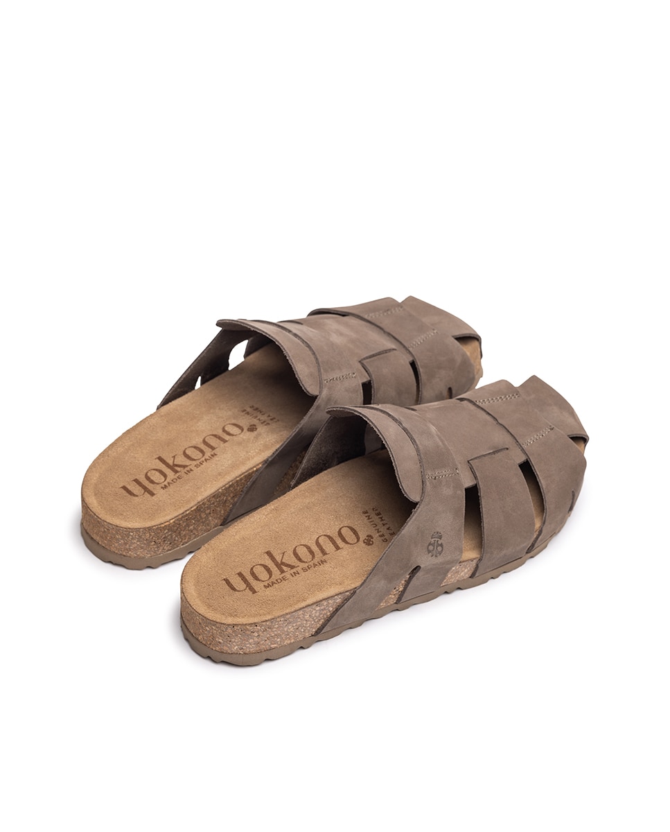 Sandalias planas de mujer de piel - Yokono - Marrón piedra Marrón piedra-4