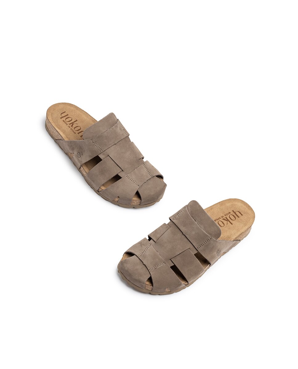 Sandalias planas de mujer de piel - Yokono - Marrón piedra Marrón piedra-5