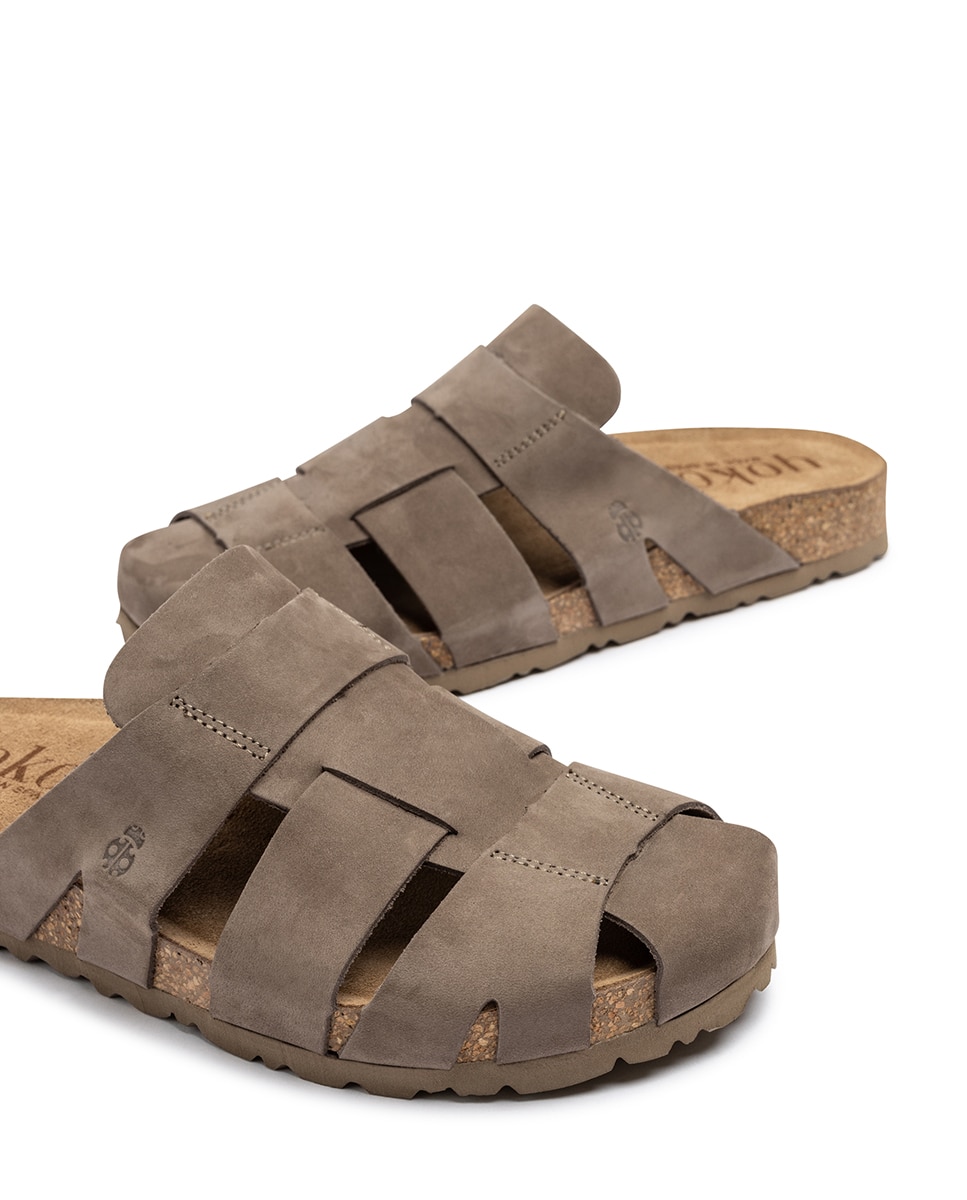 Sandalias planas de mujer de piel - Yokono - Marrón piedra Marrón piedra-6
