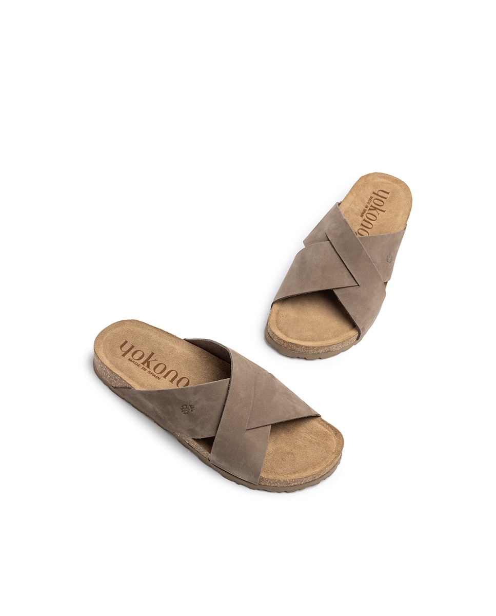 Sandalias planas de mujer de piel - Yokono - Azul claro Gris marengo-4
