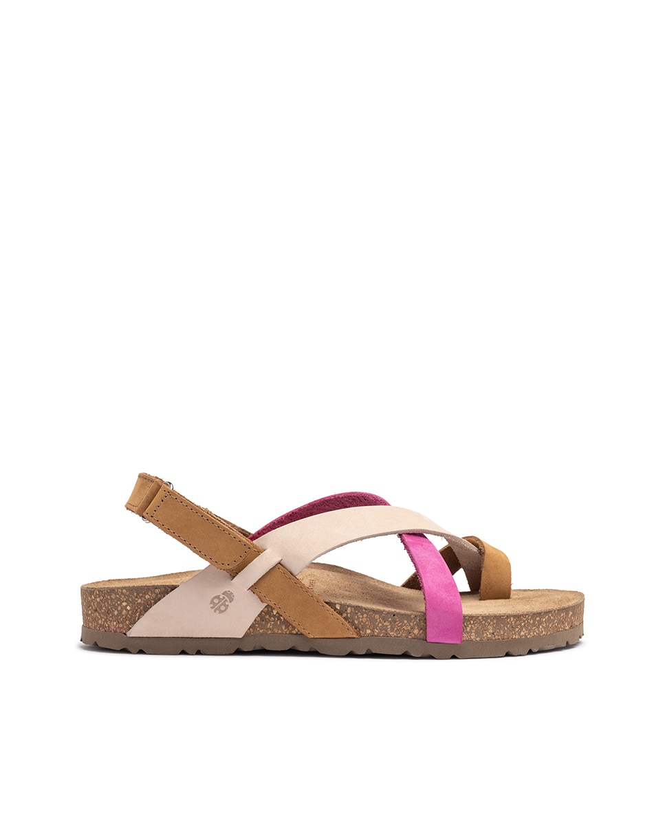 Sandalias planas de mujer de piel - Yokono - Multicolor Beige/Rosa-1