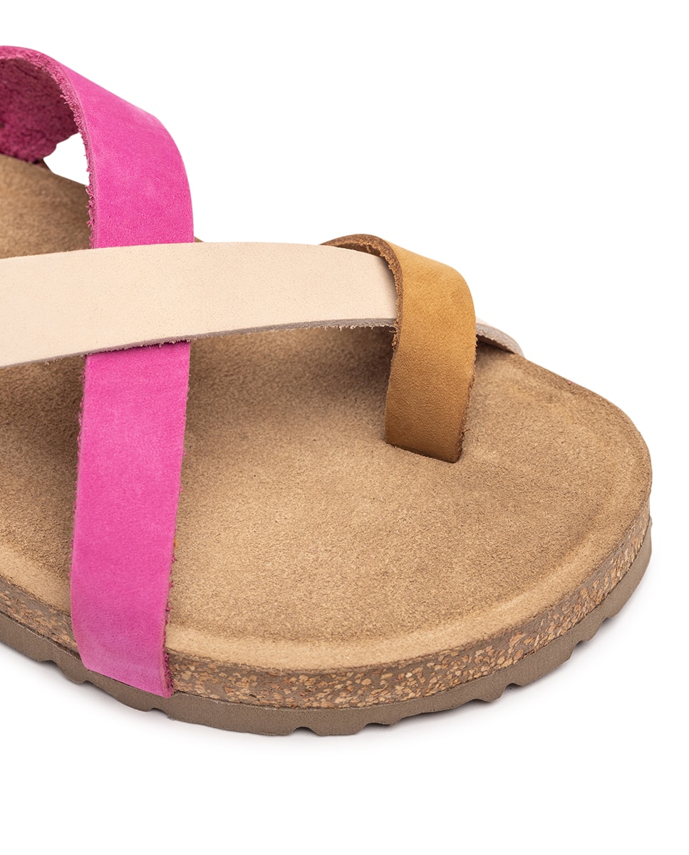 Sandalias planas de mujer de piel - Yokono - Multicolor Beige/Rosa-2