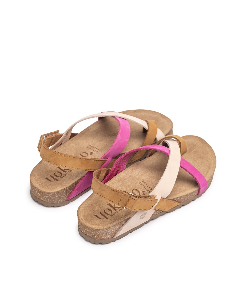 Sandalias planas de mujer de piel - Yokono - Multicolor Beige/Rosa-4