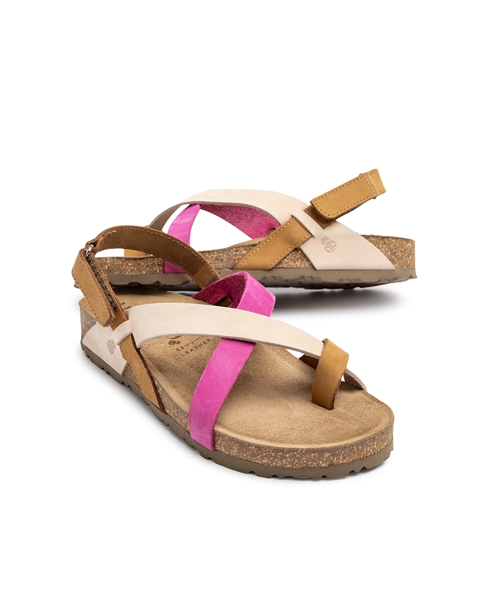 Sandalias planas de mujer de piel - Yokono - Multicolor Beige/Rosa-6