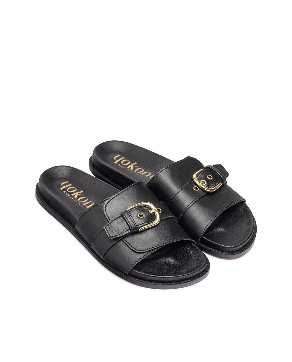 Sandalias planas de mujer de piel - Yokono - Negro Negro-4