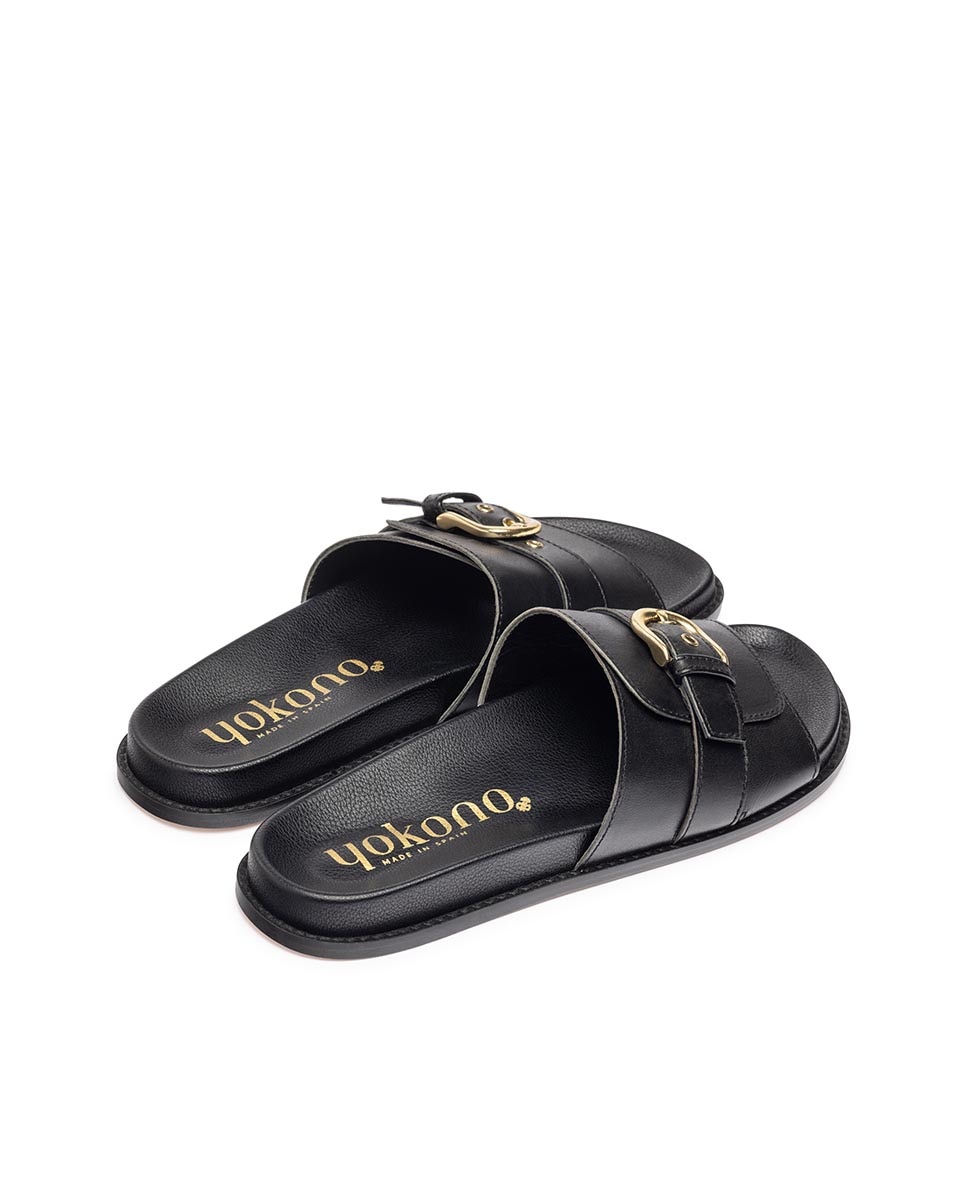 Sandalias planas de mujer de piel - Yokono - Negro Negro-2