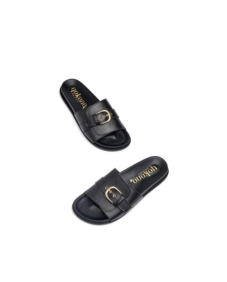 Sandalias planas de mujer de piel - Yokono - Negro Negro-3