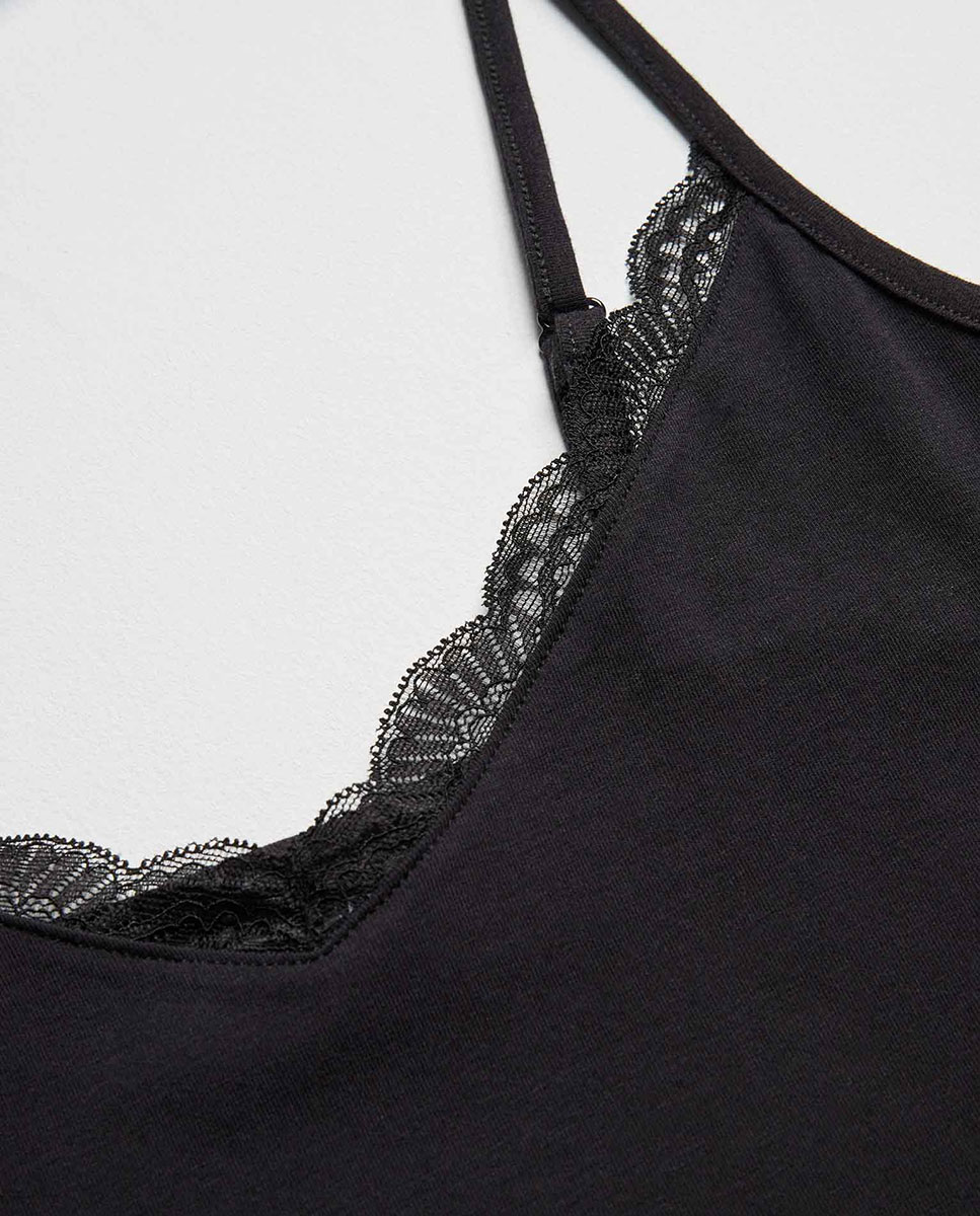 Camiseta lencera tirante fino algodón - Ysabel Mora - Negro Negro-7