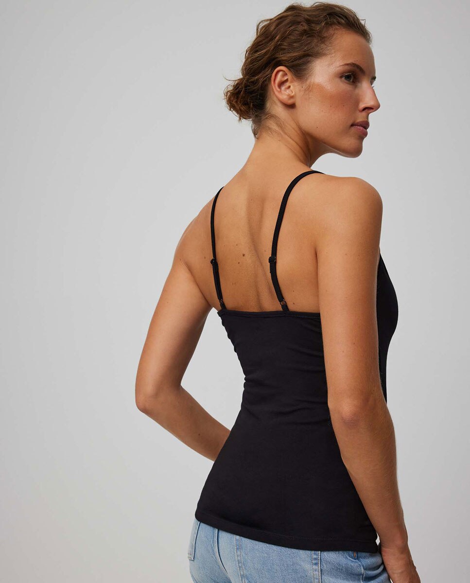 Camiseta lencera tirante fino algodón - Ysabel Mora - Negro Negro-4
