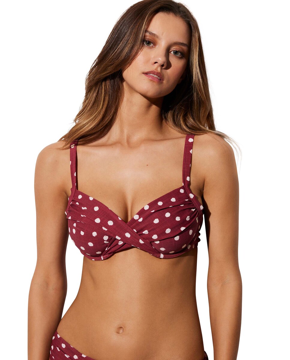 Top de bikini reductor con aro y con relleno estampado lunares · Ysabel