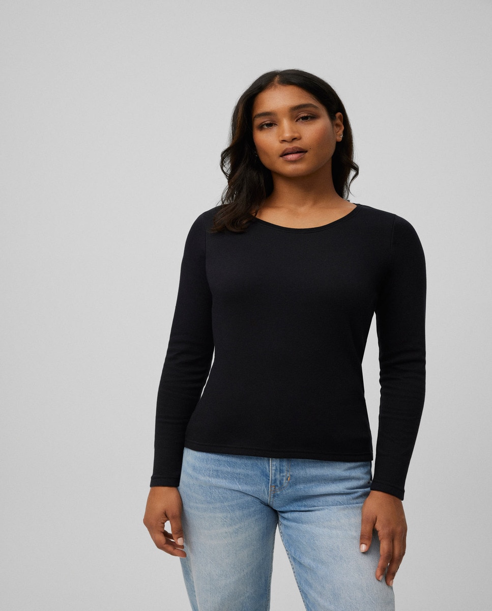 Camiseta térmica ligera algodón manga larga cuello redondo - Ysabel Mora - Negro Negro-1