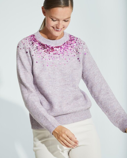 Imagen 0 de Jersey de mujer de cuello redondo con lentejuelas