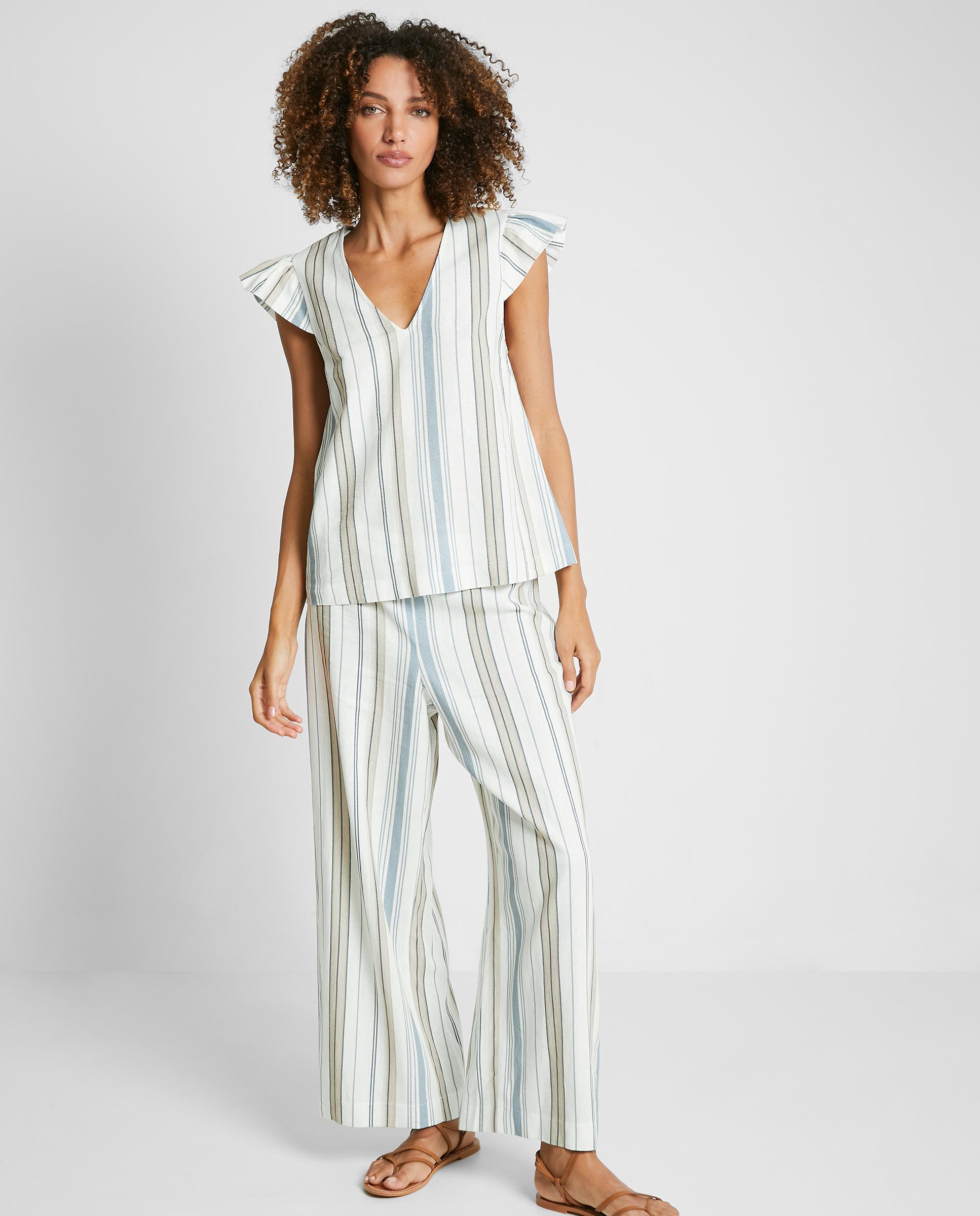 Pantalones fluidos de mujer con rayas estilo pijama